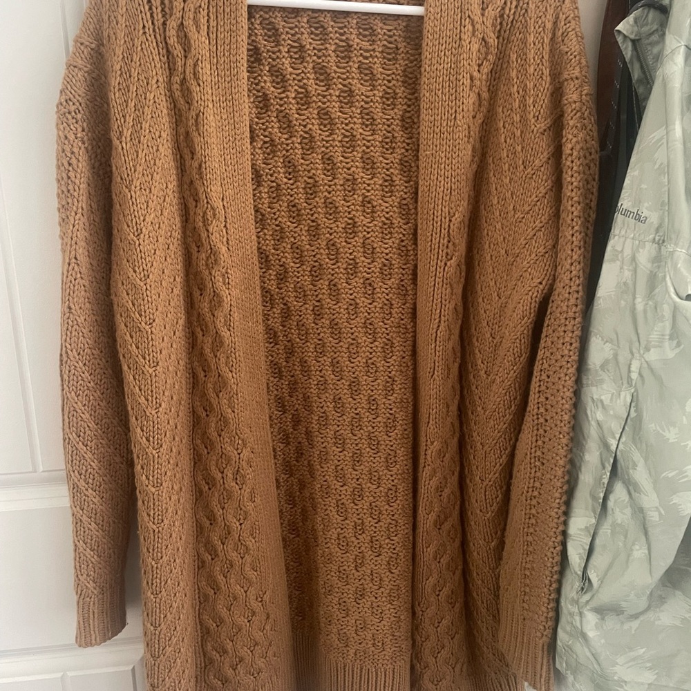 Simons Warm Tan Cable Knit Cardigan